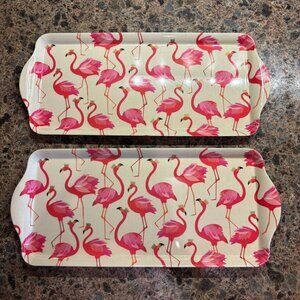 Set of 2 Pimpernel Flamingo 15" Sandwich Trays Pink Birds Melamine